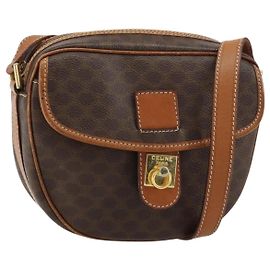 Céline CELINE Macadam Canvas Schultertasche aus PVC-Leder Braun Gold Auth 156444