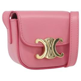 CELINE Triomphe Mini Claude Borsa a Spalla in Pelle di Vitello Rosa Oro Auth 153596SAM - Céline