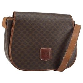 Céline Borsa a spalla in tela Macadam CELINE in pelle PVC marrone e oro Auth fm4980