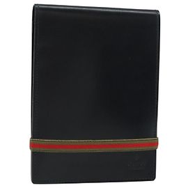 GUCCI Web Sherry Line Day Planner Cover Leather Outlet Black Auth 156713