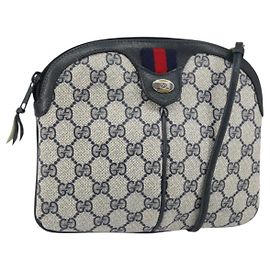 Gucci Borsa GG Supreme Sherry Line in PVC Blu Navy Oro Rosso 904 02 047 Auth ep12415