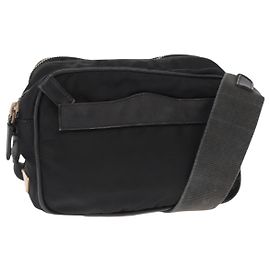 Borsa a Spalla PRADA in Nylon Pelle Nera Oro Auth ki6206