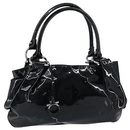 Bolso Tote Gancini Salvatore Ferragamo Esmalte Negro Plata Auth BA8785