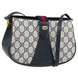Borsa a Spalla Gucci GG Supreme Sherry Line PVC Blu Navy Oro 10 02 024 Auth 156423