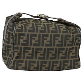 Pochette Vanity in Tela Zucca FENDI Nero Marrone Auth 153872
