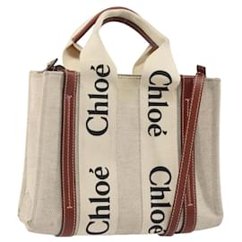 Borsa a mano Woody in tela e pelle Chloe 2 in 1 Beige Oro Auth am9996 - Chloé