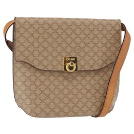 Céline Borsa a Spalla in Tela Macadam CELINE PVC Beige Oro Auth 156440
