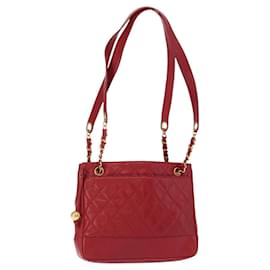 CHANEL Borsa a Spalla Matelassé in Pelle di Agnello Rossa Oro CC Auth BA9195