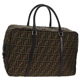 Borsa Boston in tela Zucca FENDI nera e marrone Auth ep12318