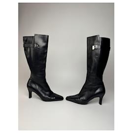 Botas de tacón de cuero vintage Salvatore Ferragamo negras EU38