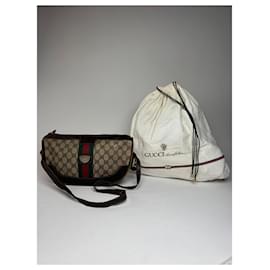 Borsa a spalla vintage Gucci monogramma grigio marrone