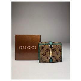 Vintage Gucci Monogram Jackie Geldbörse Braun Türkis