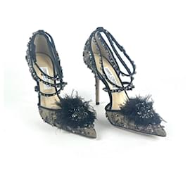 Jimmy Choo High Heels aus besticktem Tüll und Strass Grau Größe 40