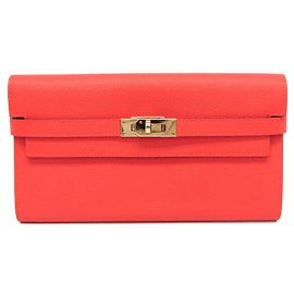 Hermès Hermes Kelly Geldbörse - Epsom-Leder Bi-Fold in Rose Jaipur und Lachsrosa