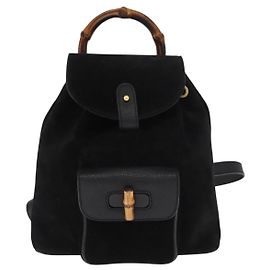 Mochila vintage Gucci de ante con bambú, pequeña