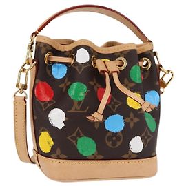 Borsa Louis Vuitton Noe Yayoi Kusama con pois dipinti in tela Monogram Nano
