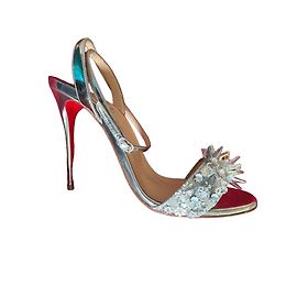 Sandali Christian Louboutin Okydok lurex 100 argento cristalli Swarovski