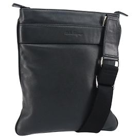 Schultertasche Salvatore Ferragamo aus schwarzem Leder mit Silber Auth BA8970