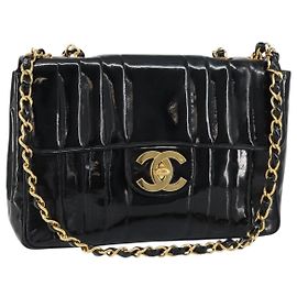 CHANEL Matelassé 30 Borsa a Spalla con Catena Smalto Nero Oro CC Auth 158839