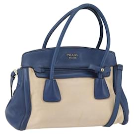 Borsa a Mano PRADA in Tela 2 in 1 Beige Blu Auth ka891