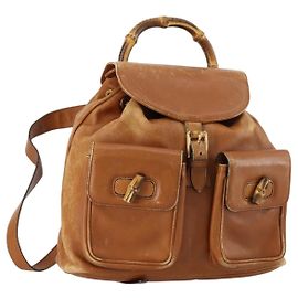Zaino in pelle Gucci Bamboo marrone oro 003 1998 0016 Auth 153308