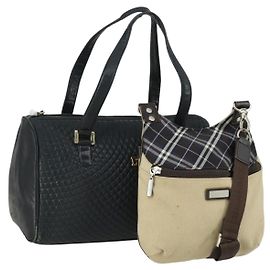 BURBERRY BALLY Tote Bag aus Leder und Canvas 2 Set Beige Navy Auth 151571