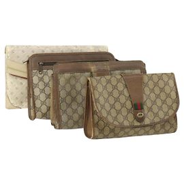 GUCCI GG Supreme Clutch Bag PVC 4 Set Beige Auth 151535