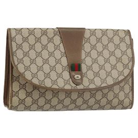 GUCCI GG Supreme Web Sherry Line Clutch Bag PVC Beige Oro 89 01 031 Auth 156430