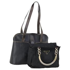 PRADA Borsa a Mano Christian Dior Nylon PVC 2 Set Nero Oro Auth am9808