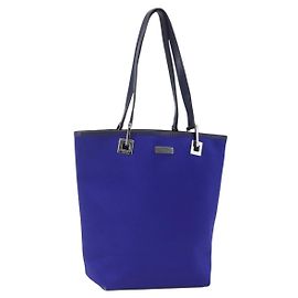 Borsa Tote GUCCI in nylon e pelle blu argento 002 1099 Auth BA9208