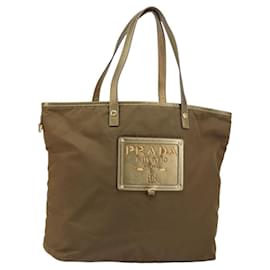 PRADA Nylon Tote Bag Braun Gold Auth 156457 - Prada