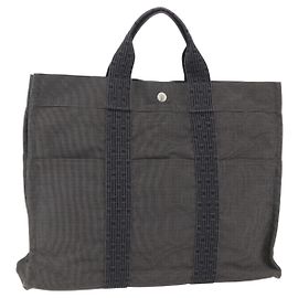 Hermès HERMES Handtasche Her Line MM Canvas Grau Silber Auth 153727