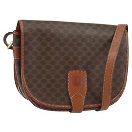 Céline Sac à épaule en toile Macadam CELINE en cuir PVC marron doré Auth ep12229