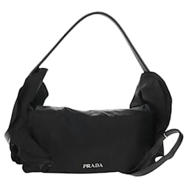 PRADA Borsa a Mano con Volant in Nylon 2 in 1 Argento Nero Auth am10099V - Prada