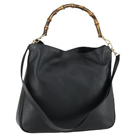 Borsa a Spalla in Pelle Gucci Bamboo 2way Nera Oro 001 1577 2123 Auth kk577