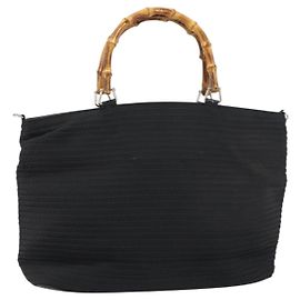 Borsa Tote in Nylon Nero Argento GUCCI Bamboo 002 1364 0439 Auth ep12286