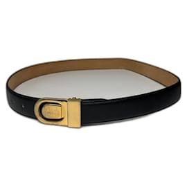 Schwarzer Leder-Gürtel mit Vintage Celine Paris Wagenlogo - Céline