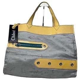 Chloé Borsa Tote Vintage Chloe Grande Argento Giallo Bianco