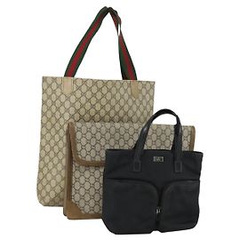Gucci Bolsa Tote GG Supreme em PVC Nylon 3 peças Bege Preto Auth 151624