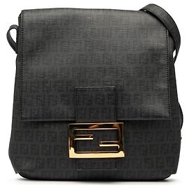 Fendi Schwarze Zucchino Spalmati Umhängetasche