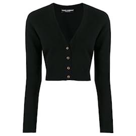 Dolce & Gabbana Cropped Cashmere V-Neck Cardigan Black