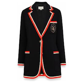 Blazer Gucci con bordado de escudo negro de viscosa