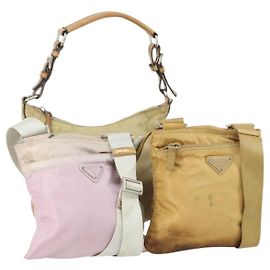 Borsa a Spalla PRADA Nylon 3 Set Beige Rosa Auth ar13913