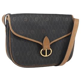Christian Dior Schultertasche aus Waben-Canvas PVC Schwarz Braun Gold Auth bs31903