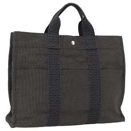 Hermès HERMES Her Line Tote Tasche Canvas Grau Silber Auth ka1042