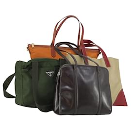 PRADA Tasche Nylon Leder Canvas 4 Set Orange Beige Khaki Braun Authentisch ti3540 - Prada