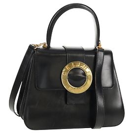 Céline Bolso de mano CELINE Circle de cuero 2 en 1 negro y dorado Auth 160805V