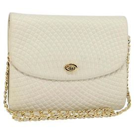 BALLY Borsa a Spalla in Pelle Trapuntata con Catena Bianco Oro Auth 157424