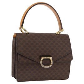 Céline Borsa a mano in tela Macadam CELINE in pelle PVC marrone oro Auth bs31809