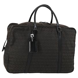 Borsa Boston in tela Zucchino FENDI marrone nero Auth am9942